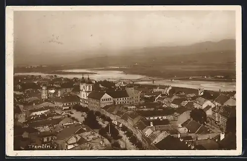 AK Trencin, Teilansicht mit Brücke aus der Vogelschau