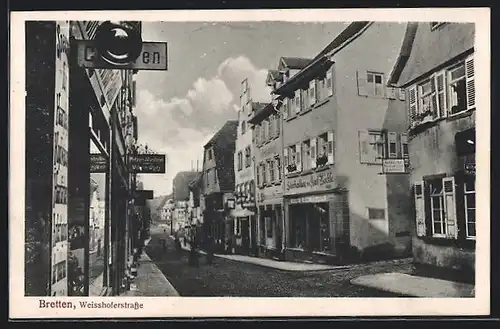 AK Bretten, Weisshoferstrasse mit Geschäften