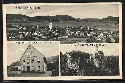 AK Gross-Engstingen, Gasthaus zum Engel, Schloss Lichtenstein, Teilansicht