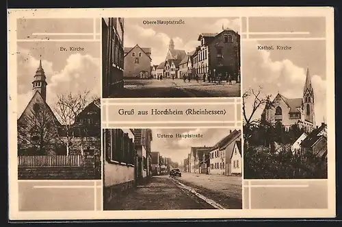 AK Horchheim /Rheinhessen, Evangelische Kirche, Katholische Kirche, Obere Hauptstrasse