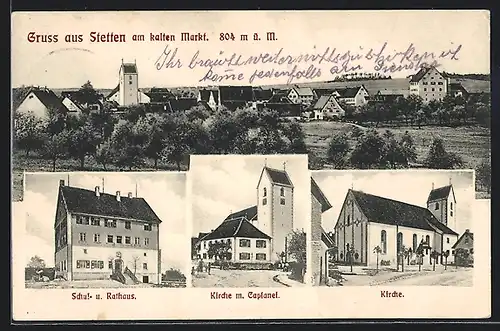 AK Stetten, Schul- & Rathaus, Kirche, Gesamtansicht