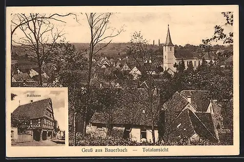 AK Bauerbach, Totalansicht mit Kirche, Rathaus