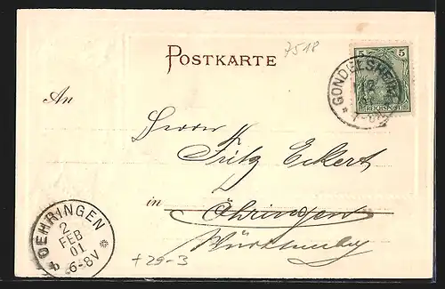 AK Bretten, Teilansicht mit Blick zur Kirche, Rehe im Wald