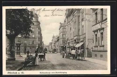 AK Offenbach a. M., Biebererstrasse mit Hotel Stadt Kassel vom Mathildenplatz