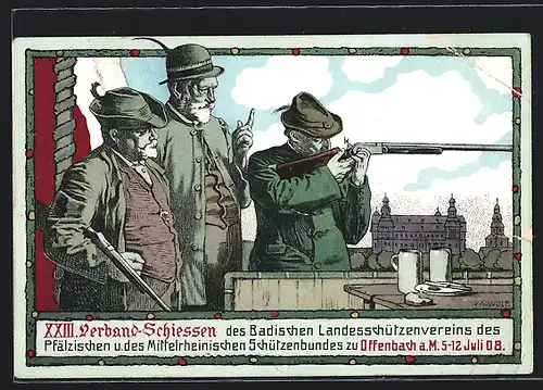 Künstler-AK Offenbach, XXIII. Verband-Schiessen 1908, Schützen