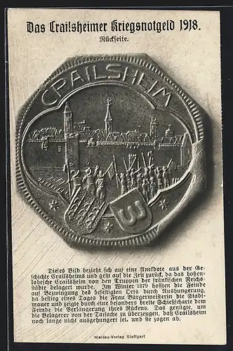 AK Crailsheim, Das Crailsheimer Kriegsnotgeld 1918, Rückseite einer Münze