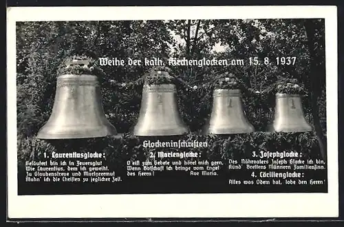 AK Bretten, Weihe der katholischen Kirchenglocken 1937, Laurentiusglocke, Marienglocke u. Josephglocke