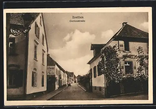 AK Bretten, Gartenstrasse mit Geschäft