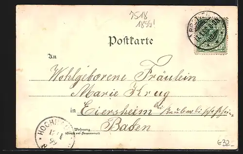 Lithographie Bretten, Rathaus mit Marktplatz, Pfeiferturm, Brettener Hundle