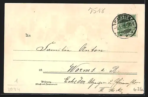 Lithographie Bretten, Simel-Turm, Pfeiferturm, Marktplatz mit Rathaus