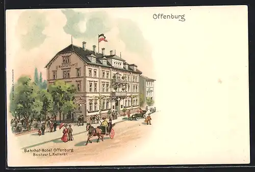 Lithographie Offenburg, Bahnhof-Hotel Offenburg, Bes. L. Ketterer