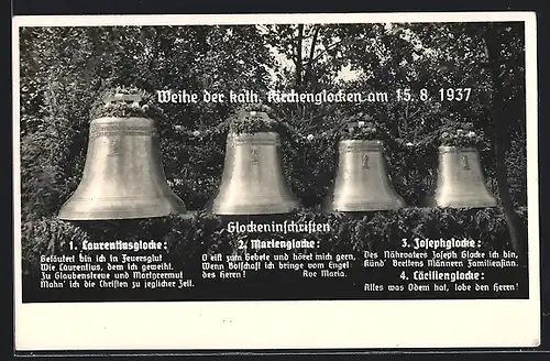 AK Bretten, Weihe der Kath. Kirchenglocken 1937, Laurentiusglocke, Marienglocke und Josephglocke