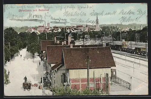 AK Bretten, Ortsansicht mit Bahnhof