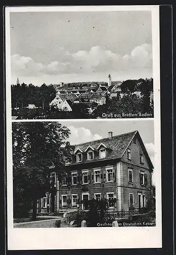 AK Bretten / Baden, Gasthaus zum Deutschen Kaiser, Blick auf den Ort