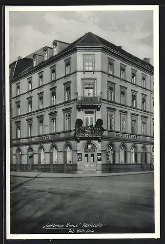 AK Karlsruhe, Ansicht vom Gasthaus Goldenes Kreuz