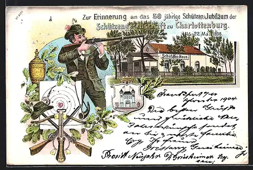 Lithographie Berlin-Charlottenburg, 50 jähriges Jubiläum vom Schützenverein 1898, Schützenhaus