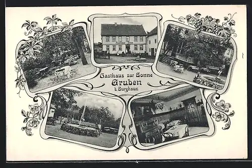 AK Burghaun-Gruben, Gasthaus zur Sonne, Innenansicht, Gartenlokal