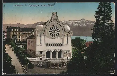 AK Lausanne, La Synagogue et les Alpes