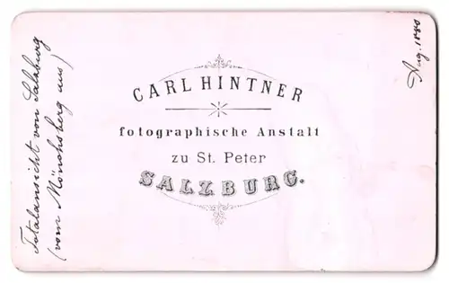 Fotografie Carl Hintner, Salzburg, Ansicht Salzburg, Blick vom Mönchsberg auf die Stadt, 1880