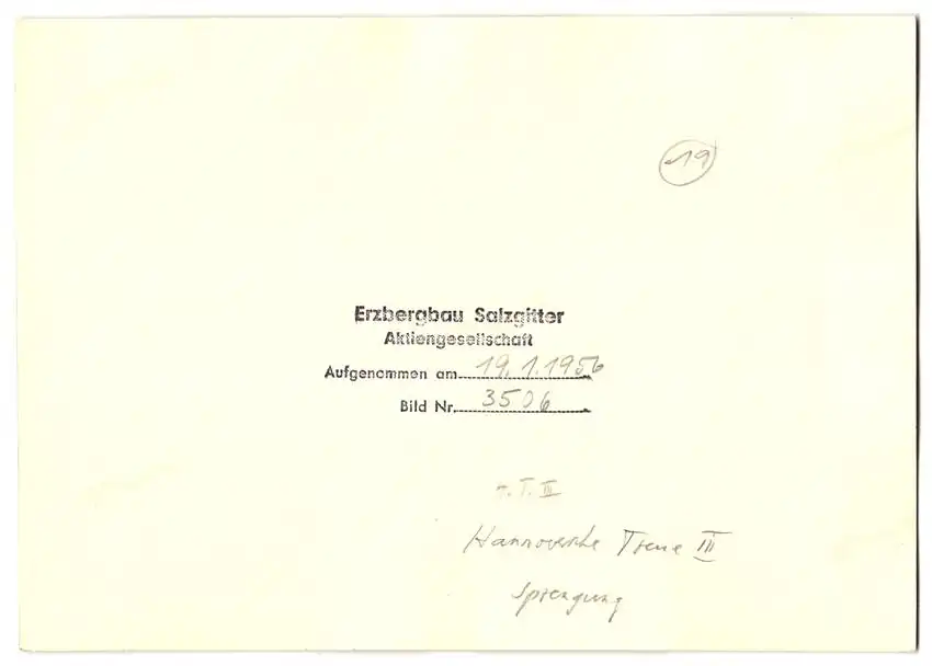 3 Fotografien Erzbergbau Salzgitter AG, Ansicht Salzgitter, Sprengung des Schachtturm Hannoversche Treue III. 1956 5