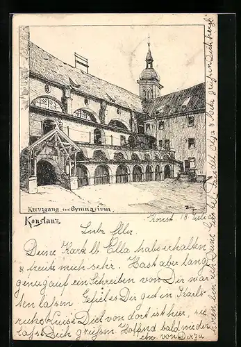Künstler-AK Konstanz, Kruezgang im Gymnasium