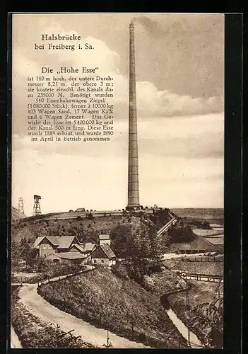 AK Halsbrücke, Teilansicht der Ortschaft mit Hoher Esse