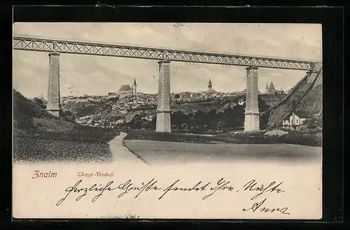 AK Znaim, Thaya Viaduct mit dem Ort im Hintergrund