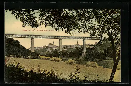 AK Znaim, Blick zur Eisenbahnbrücke