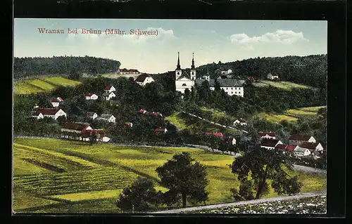 AK Wranau bei Brünn, Ortsansicht mit Kirche