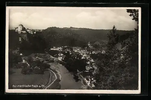 AK Frain a. Th., Ortsansicht mit Flusslauf