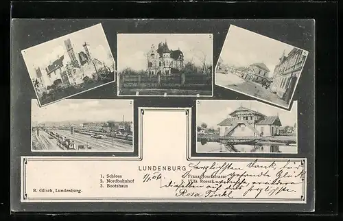 AK Lundenburg, Schloss, Nordbahnhof, Bootshaus