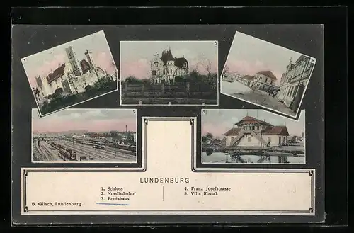 AK Lundenburg, Schloss, Nordbahnhof, Bootshaus