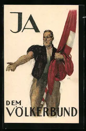Künstler-AK Schweiz, Eidgen. Volksabstimmung über den Beitritt zum Völkerbund am 16. Mai 1920