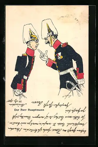 Künstler-AK Ernst Schlemo: Herr Hauptmann in Uniform mit Orden erteilt Befehle