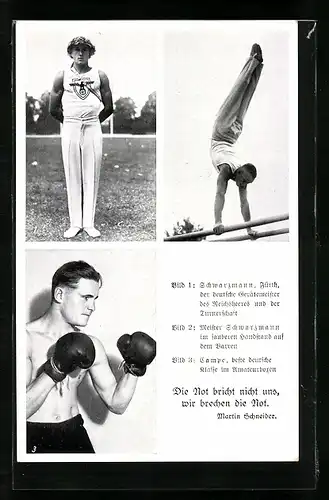 AK Boxer Klampe, Gerätemeister Schwarzmann, Meister Schwarzmann im sauberen Handstand auf dem Barren