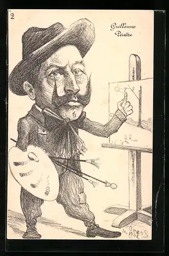 Künstler-AK Charles Denizard (Orens): Guillaume Peintre, Karikatur, Kaiser Wilhelm II.