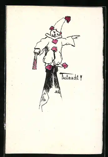 Künstler-AK Handgemalt: Harlekin zu Fastnacht