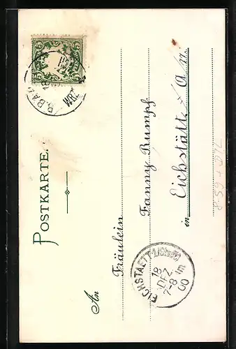 Lithographie Würzburg, Nachtwächter auf dem Marktplatz