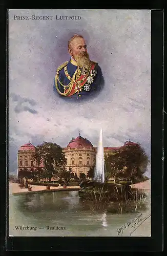 Künstler-AK Ermenegildo Antonio Donadini: Prinzregent Luitpold über der Residenz von Würzburg