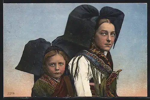 AK Mutter und Tochter tragen die elsass-lothringische Tracht
