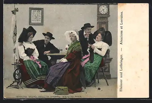 AK Elsässer und Lothringer in elsass-lothringischer Tracht am Tisch