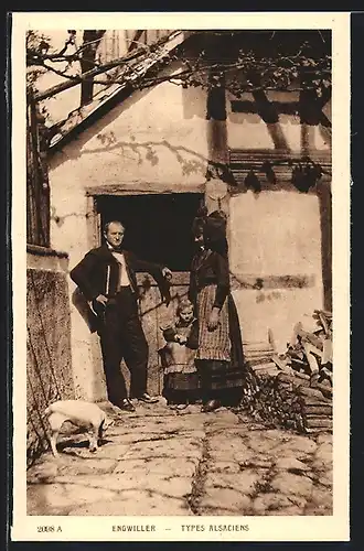 AK Engwiller, Types Alsaciennes, Elsässer in Trachten