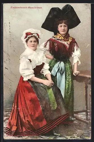 AK Elsass-lothringische Tracht, Zwei Schwestern mit Trachtenhauben