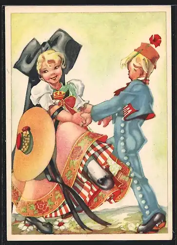 AK Tanzendes Paar in Tracht aus Elsass-Lothringen