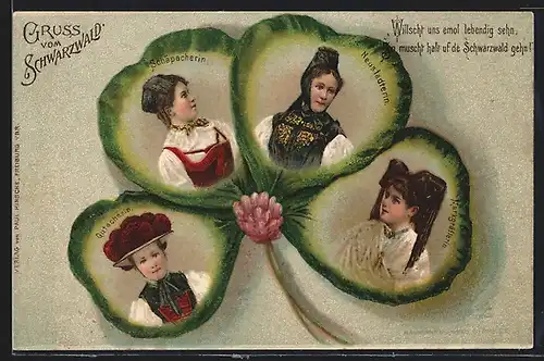 AK Schwarzwald, Mädchen in Schwarzwälder Tracht, Kleeblatt