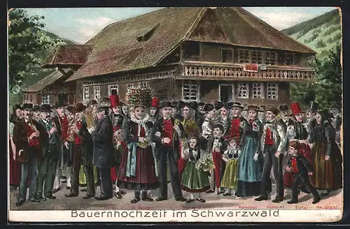 AK Dorfbewohner in Schwarzwälder Tracht, Bauernhochzeit
