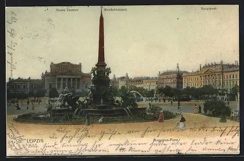 AK Leipzig, Neues Theater, Mendebrunnen, Hauptpost