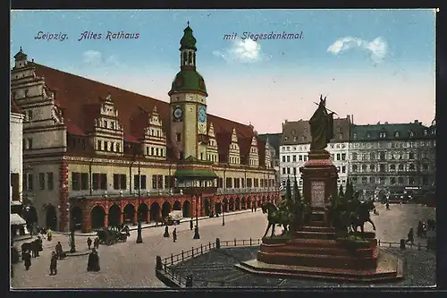 AK Leipzig, Altes Rathaus mit Siegesdenkmal