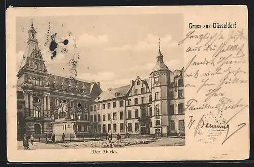 AK Düsseldorf, Der Markt mit Denkmal