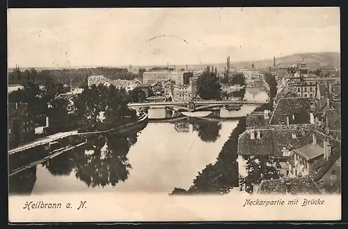 AK Heilbronn a. N., Neckarpartie mit Brücke